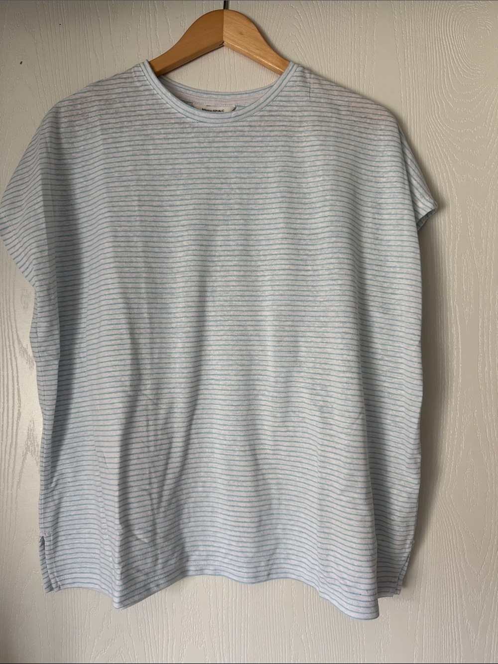 Banana Republic White Tee with Light Blue Micro Stripes